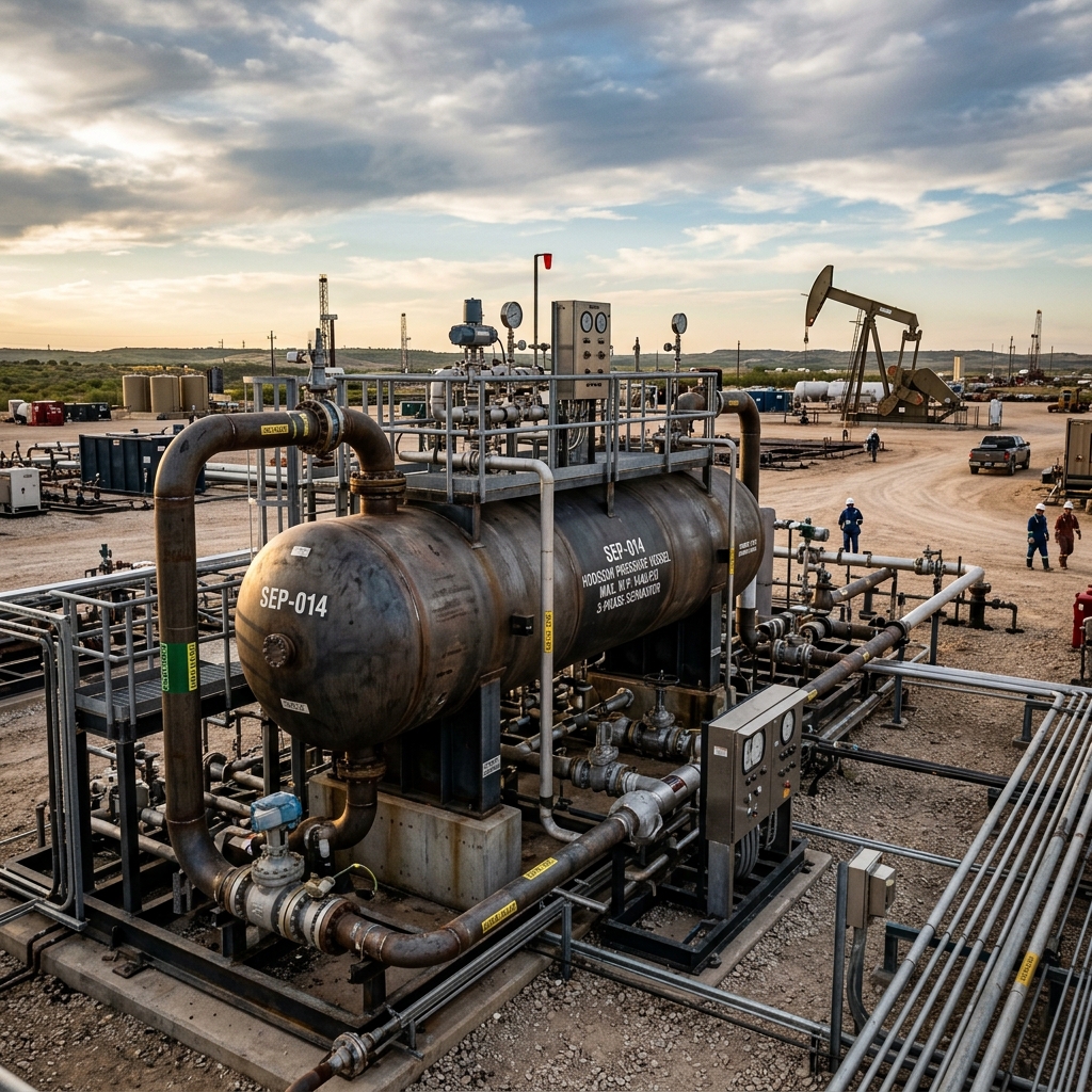 Three-phase oilfield separator vessel